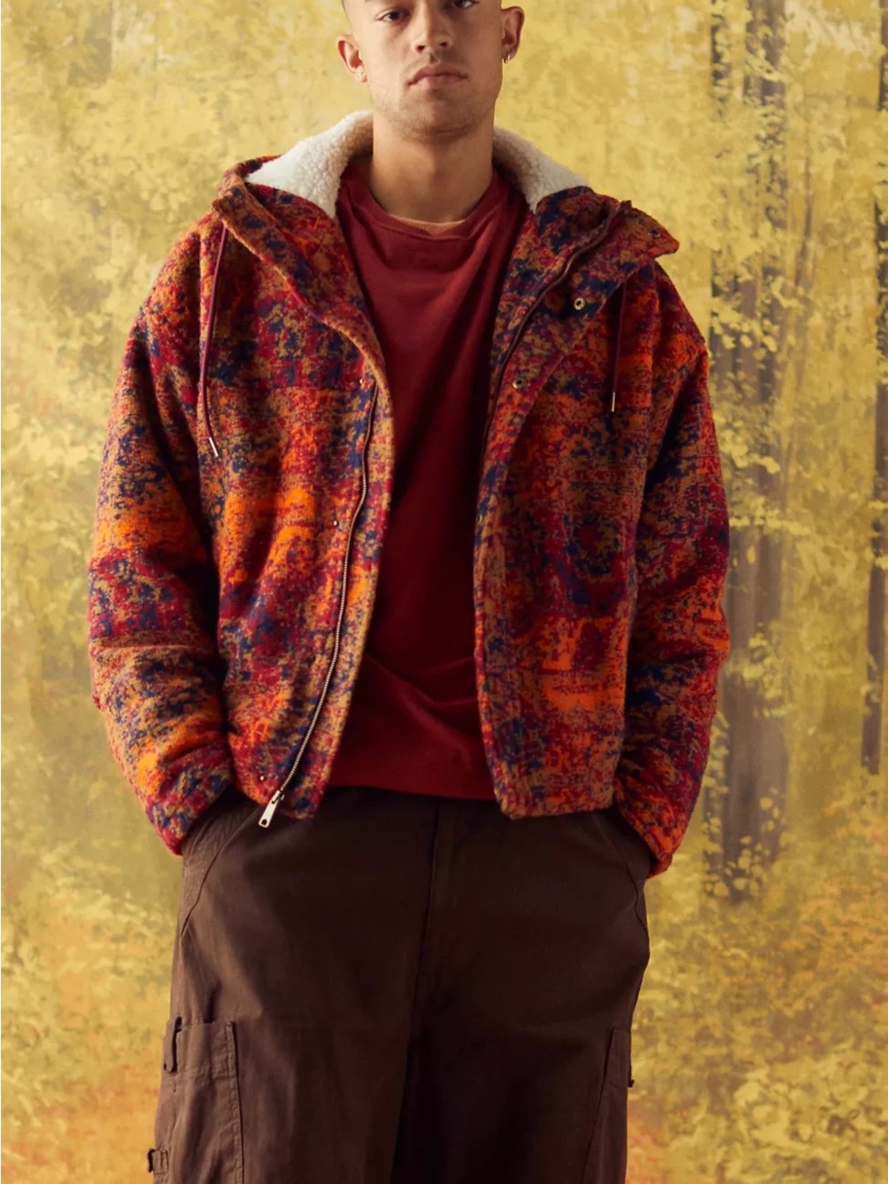 BDG River Jacquard Hooded Jacket Mens Small Multicolor lined urban outfitters